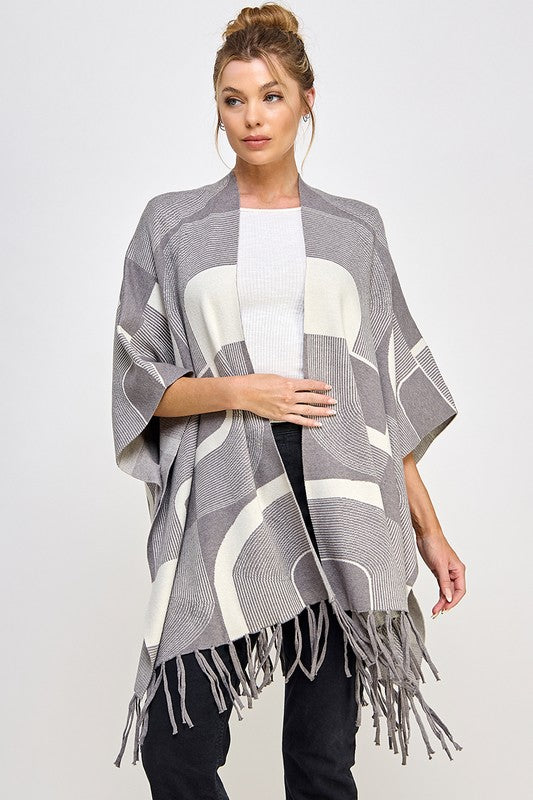 French Silver Geo Fringed Pancho