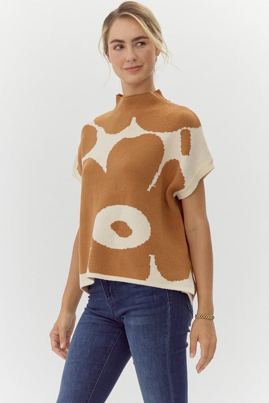 Toffee/Off White Flower Print Top