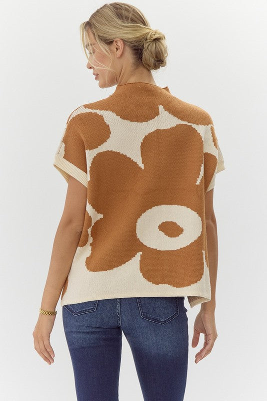 Toffee/Off White Flower Print Top