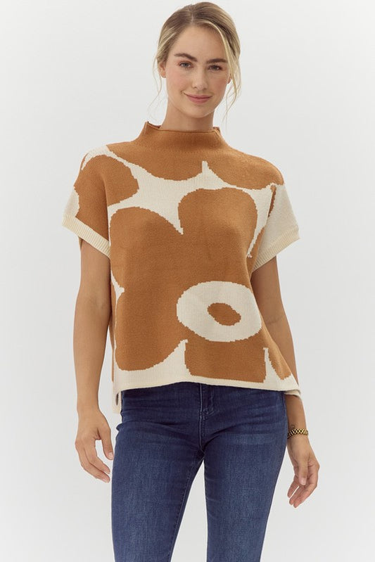 Toffee/Off White Flower Print Top