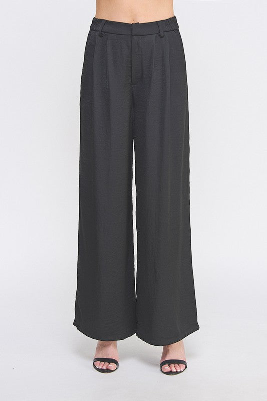 Black Crinkle Satin Pant