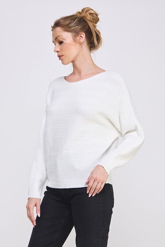 Off White Dolman Cable Knit Pullover