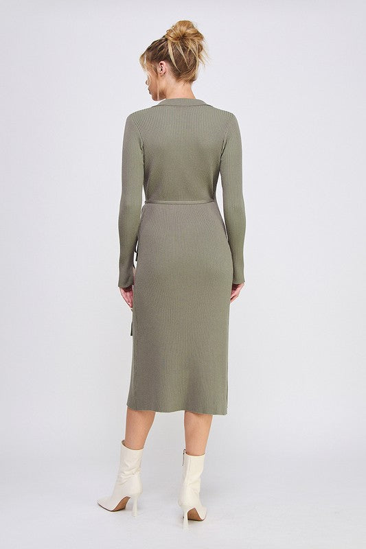 Martini Olive Fine Gauge Wrap Sweater Dress