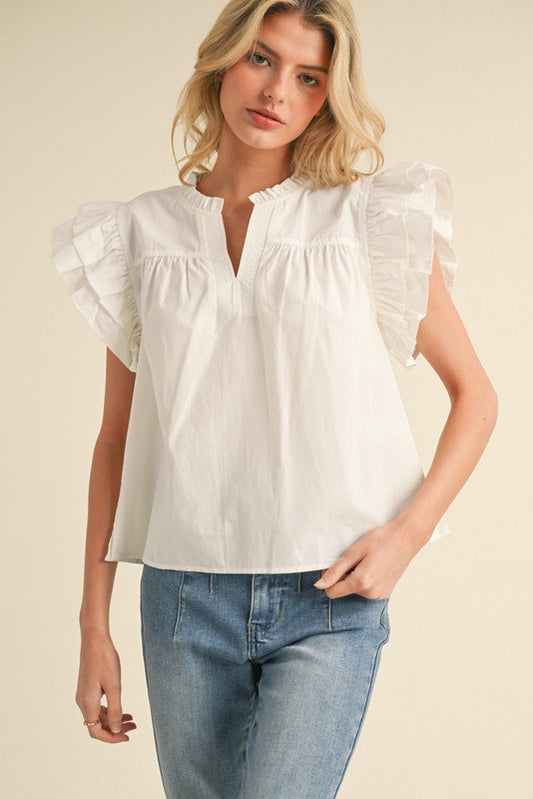 White Ruffly Shoulder Top