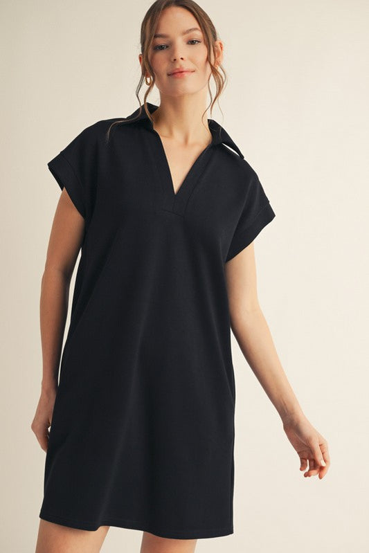 Black Collared Pocket Dress