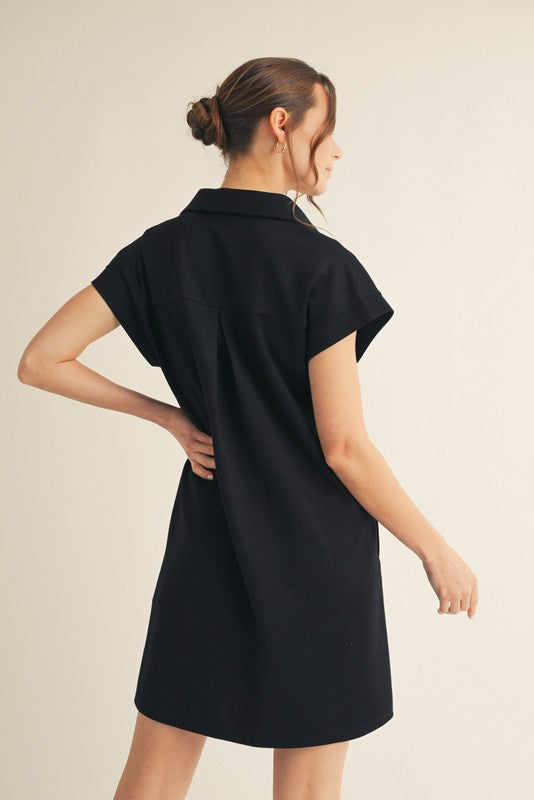 Black Collared Pocket Dress