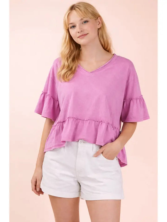 Mineral Washed Ruffle Detail Top