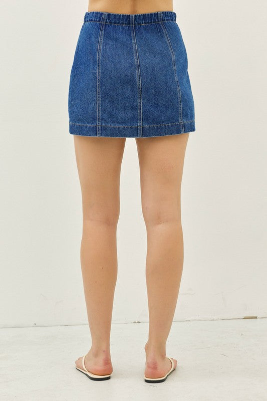 Washed Denim Wrap Mini Skort