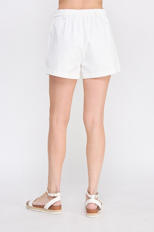 White Twill Box Pleat Shorts w/pockets
