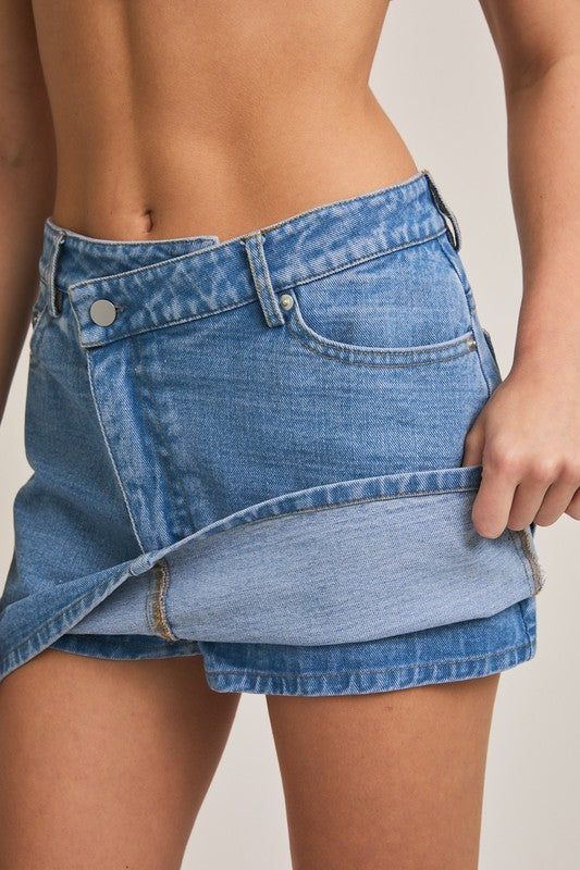 Mid Rise Denim Skort