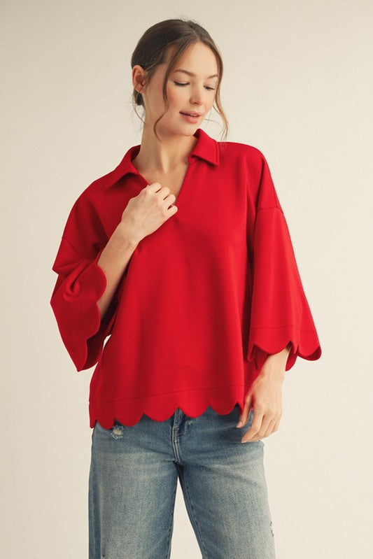 Tomato Red Scallop Top