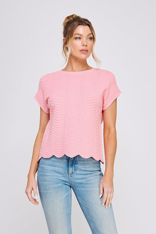 Strawberry Pink Scallop Top