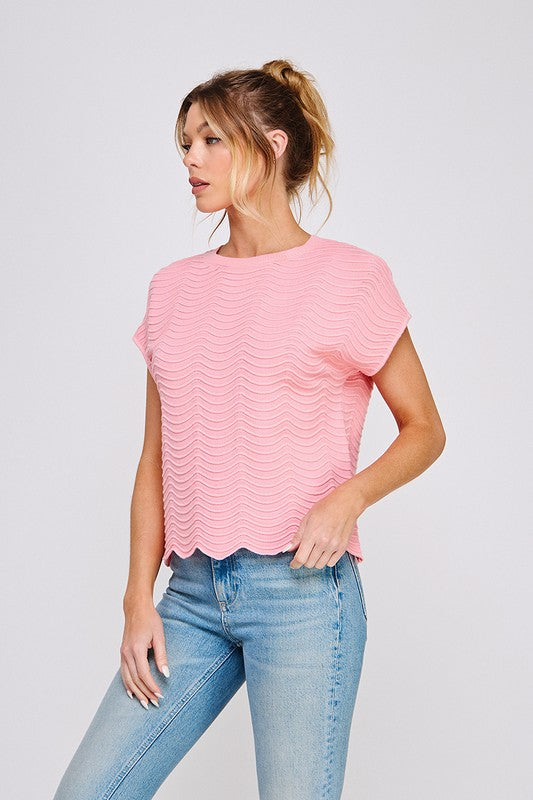 Strawberry Pink Scallop Top