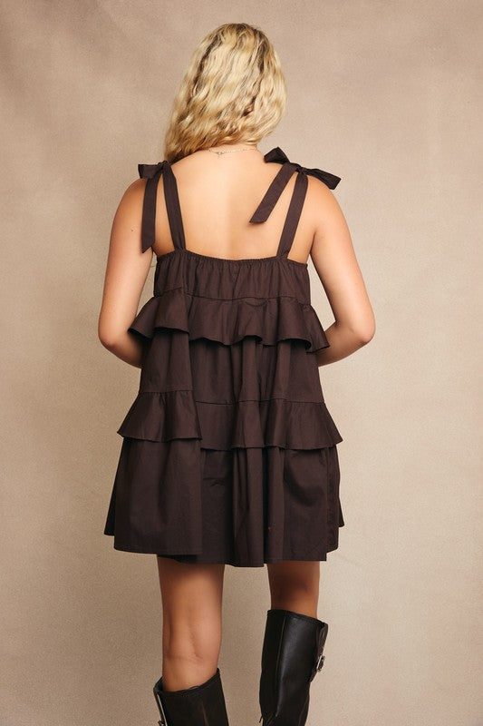 Dk Brown Ruffle Detail Dress