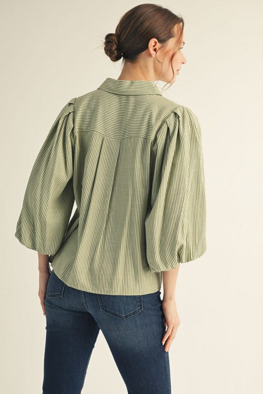 Mint Pleated Stripe Top