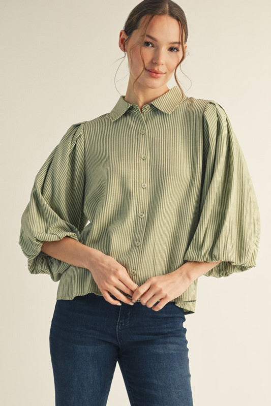 Mint Pleated Stripe Top