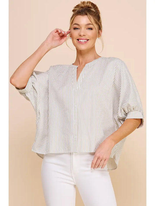Sage Pinstripe Dolman Blouse