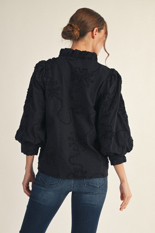 Black Button Down Floral Top