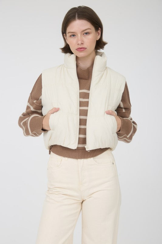 Ivory Collared Puffer Vest
