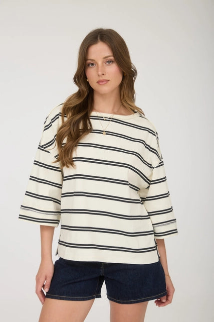 Cream Stripe Oversized Top