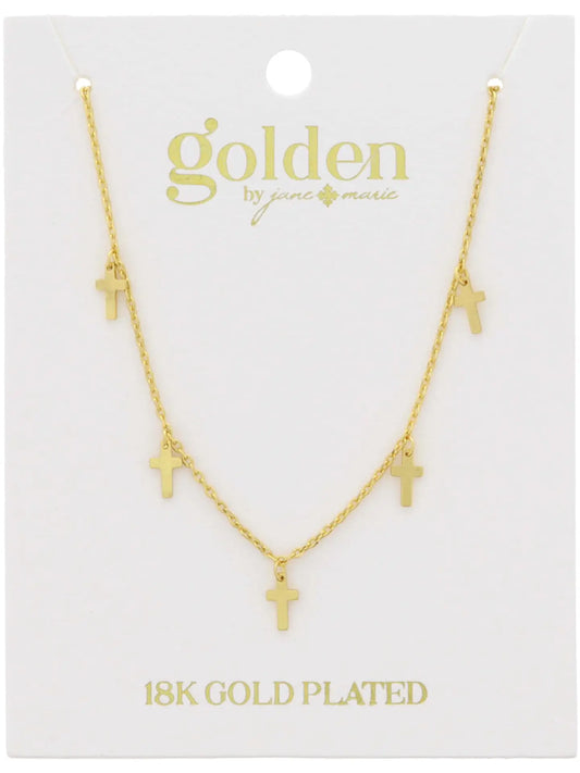 18K Gold Plated Multi Mini Gold Cross Stations Necklace