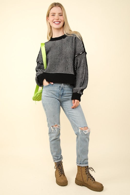 Black Striped Sweater Top