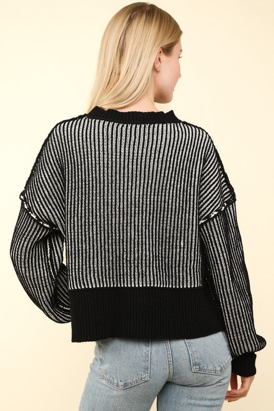 Black Striped Sweater Top