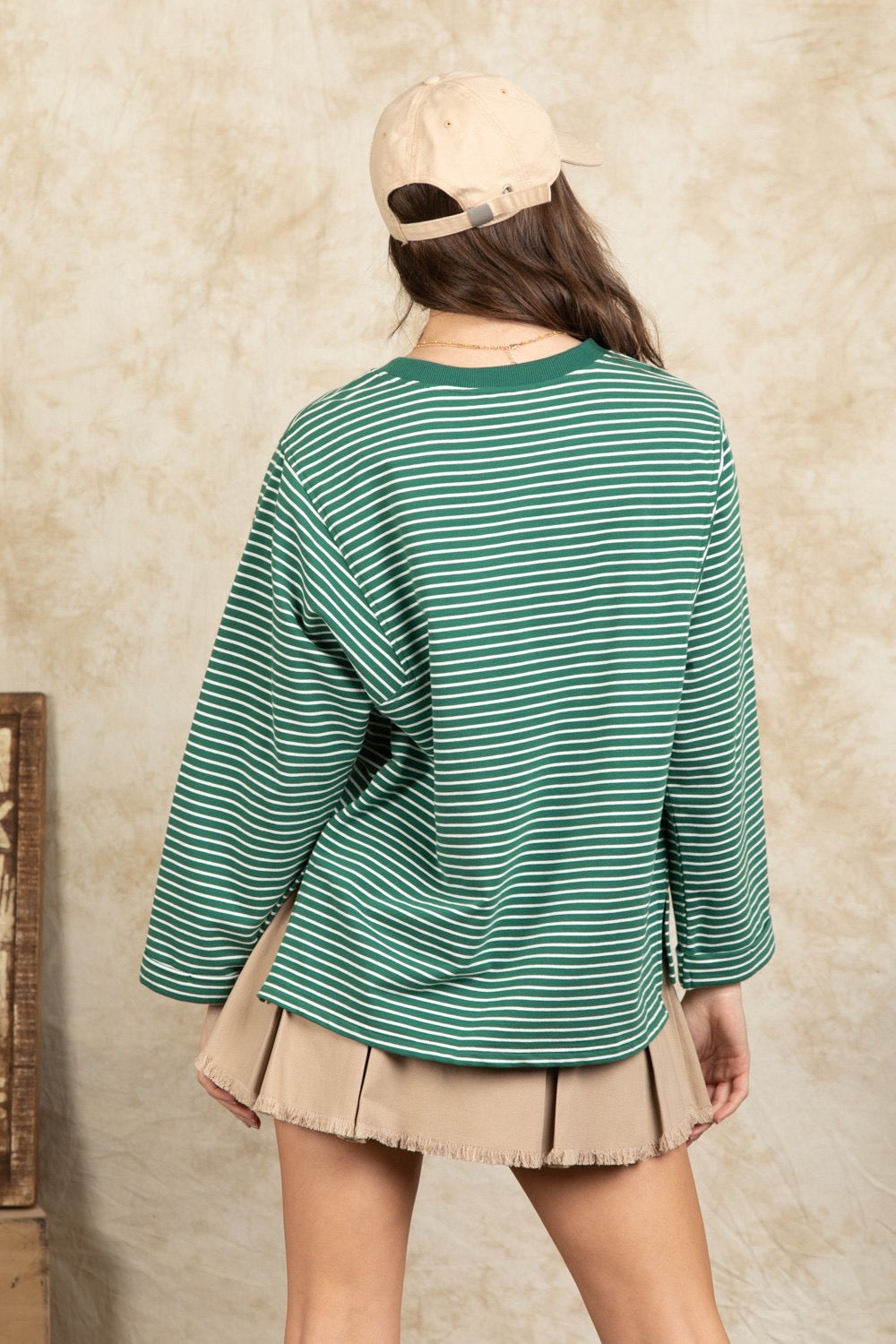 Green Frenchy Terry Striped Top