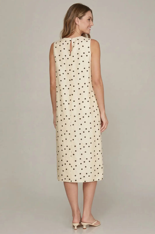 Cream Polkadot Midi Dress