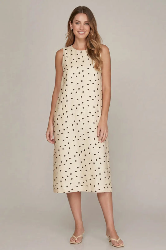 Cream Polkadot Midi Dress