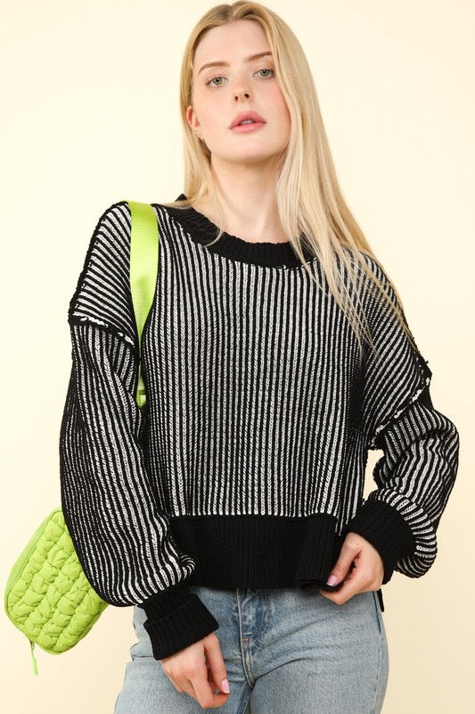 Black Striped Sweater Top