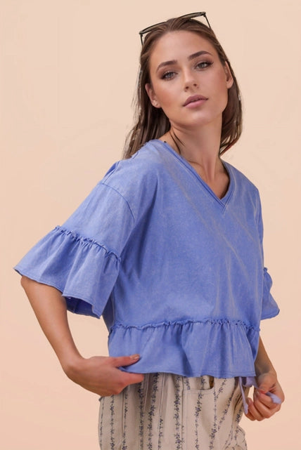 Mineral Washed Ruffle Detail Top