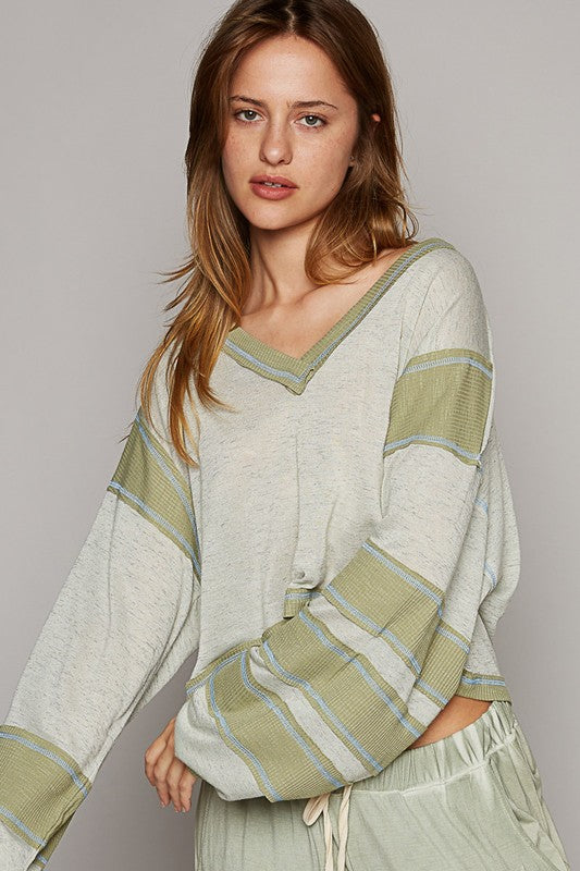 Oversize V-Neck Long Sleeve Top