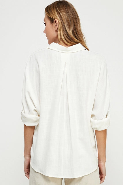 Off White Linen Dolman Top