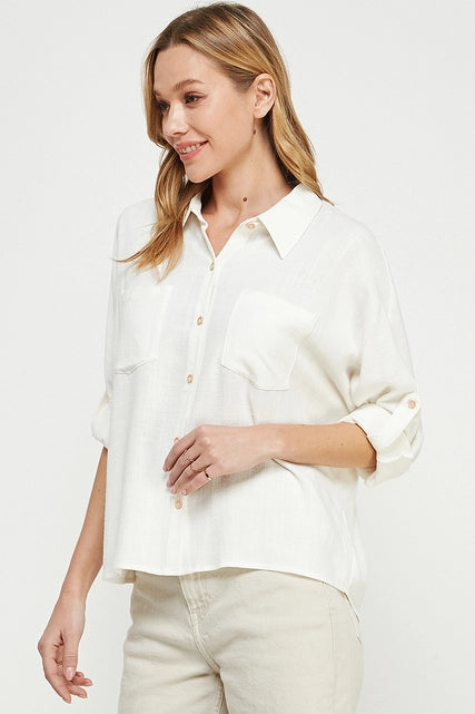 Off White Linen Dolman Top