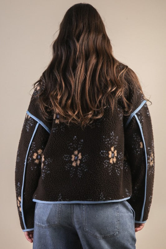 Choco Floral Fleece Sherpa Jacket