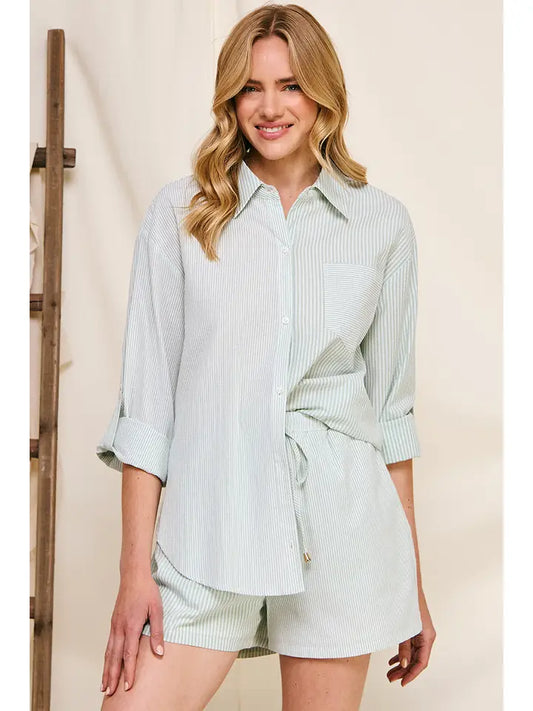 Sage Striped Button Up