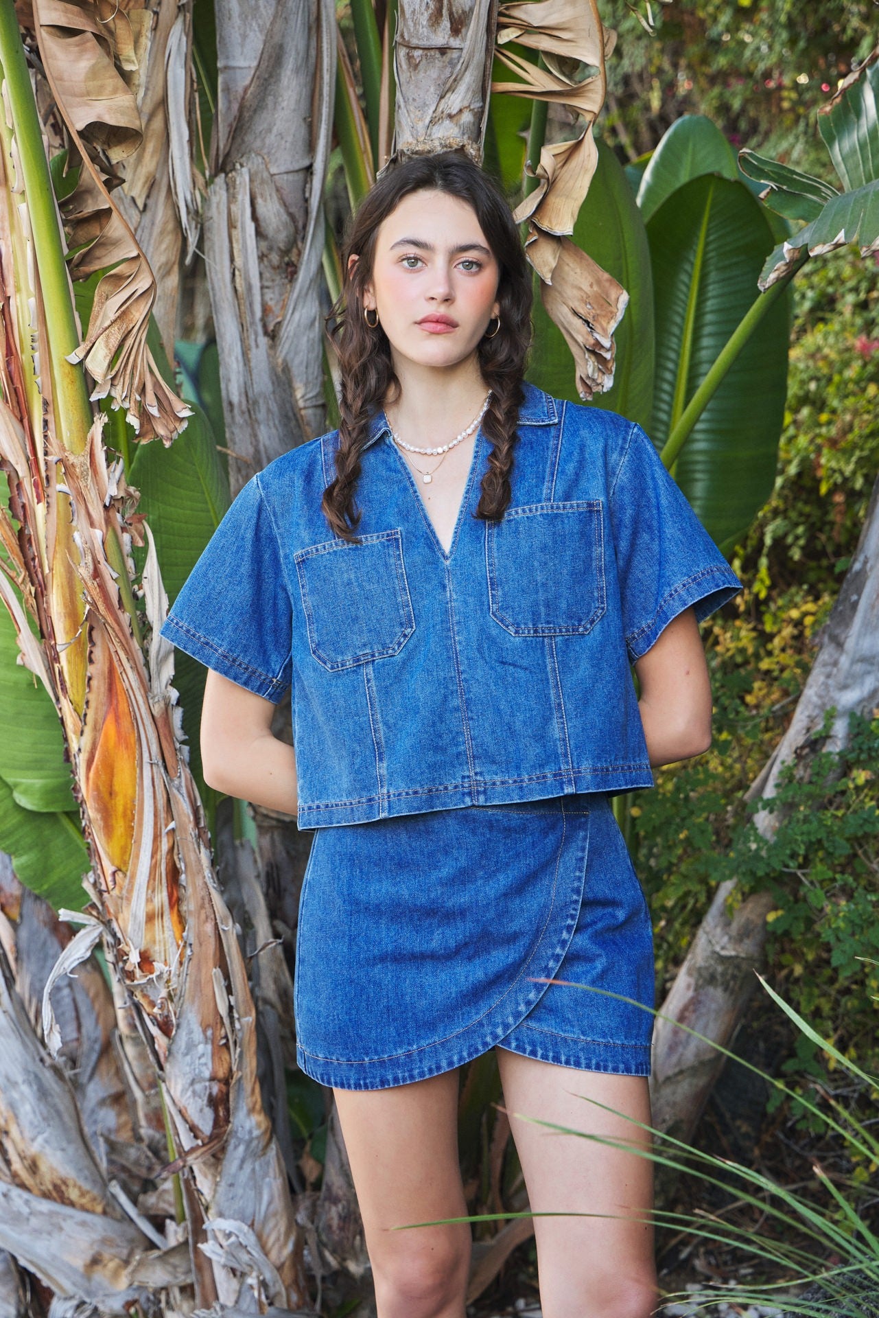 Washed Denim Wrap Mini Skort