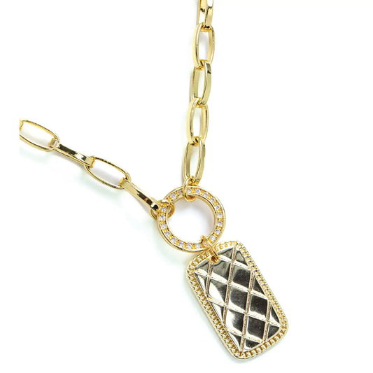 Criss Cross Rectangle with Pave Accent On Link Chain