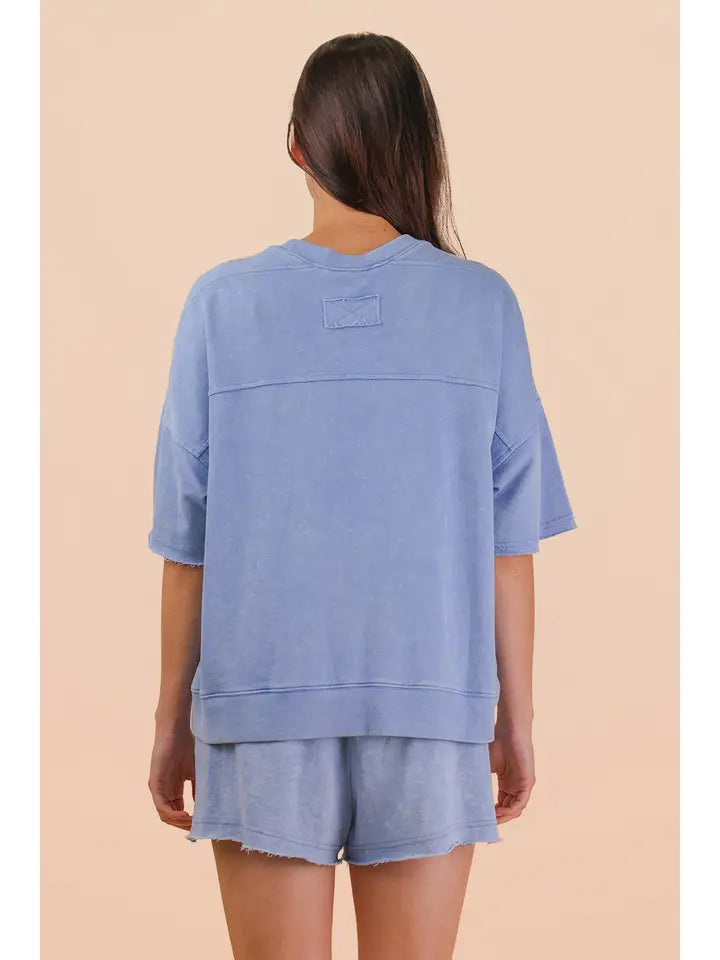 Mineral Washed Knit Top & Shorts Set