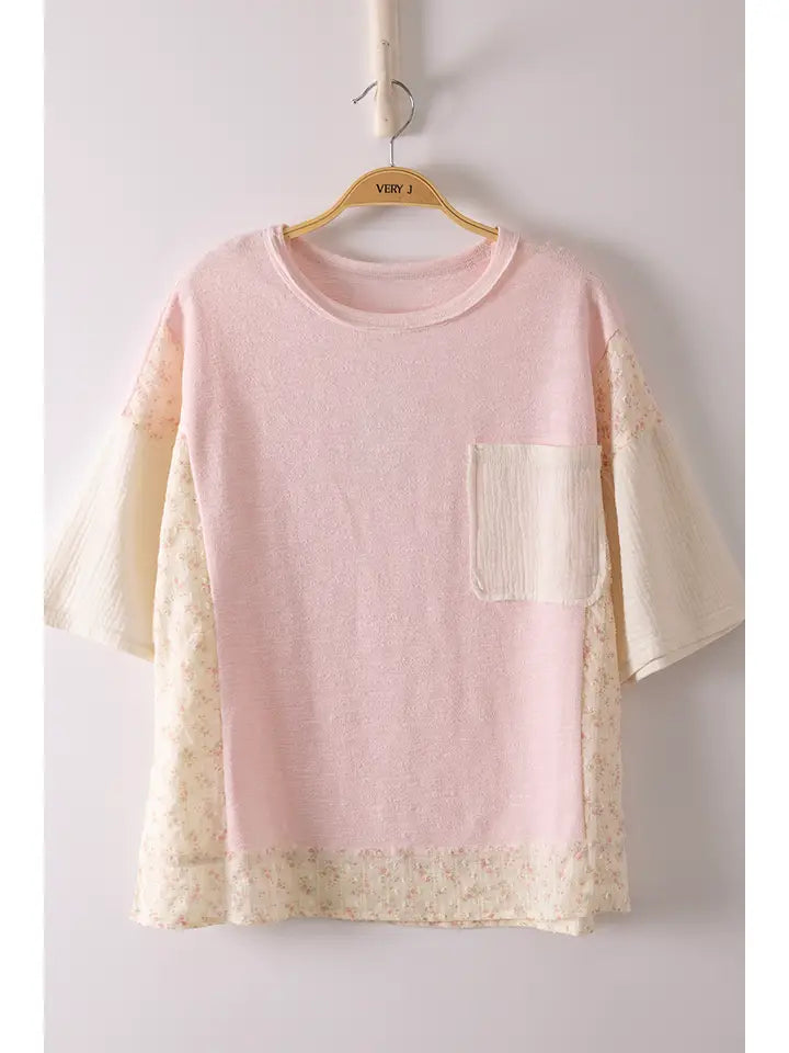 Pink Mixed Media Oversized Top