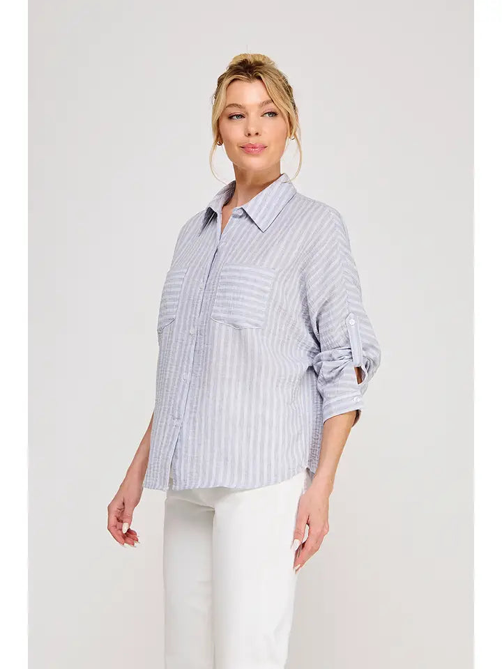 Soft Blue Linen Blend Top
