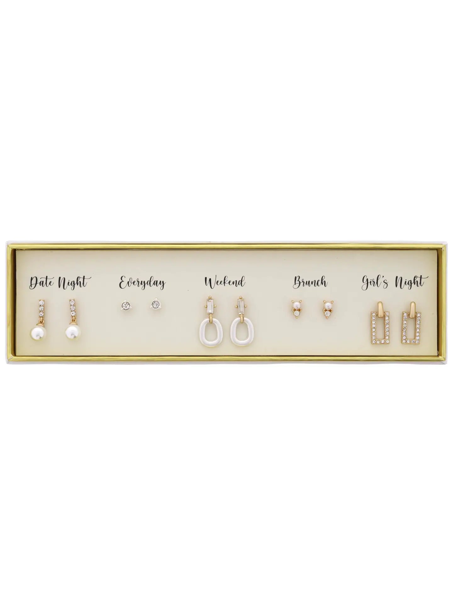 Boxed 6 Earring Set, Pearl, Crystal, Loop, Pearl & Crystal