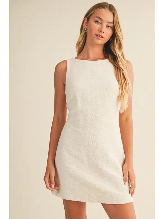 Natural Back V-Neck Tie Mini Dress