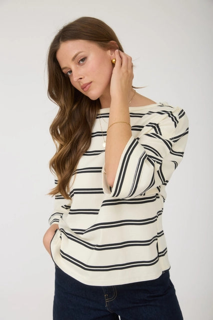 Cream Stripe Oversized Top