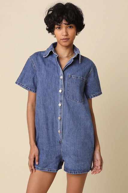 Denim Oversized Shirt Romper