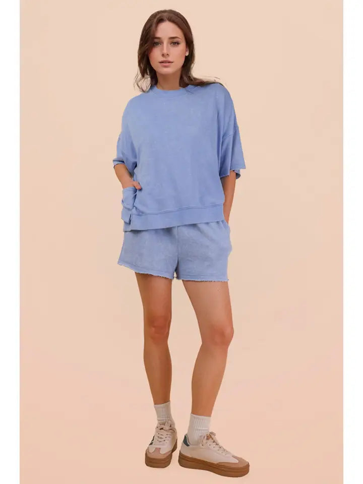 Mineral Washed Knit Top & Shorts Set