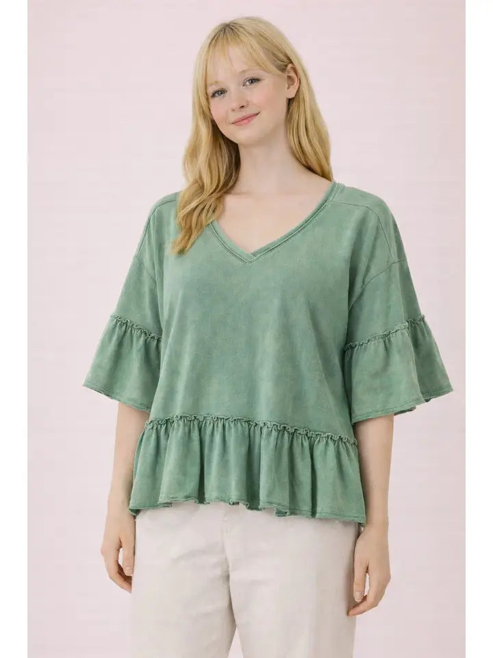 Mineral Washed Ruffle Detail Top