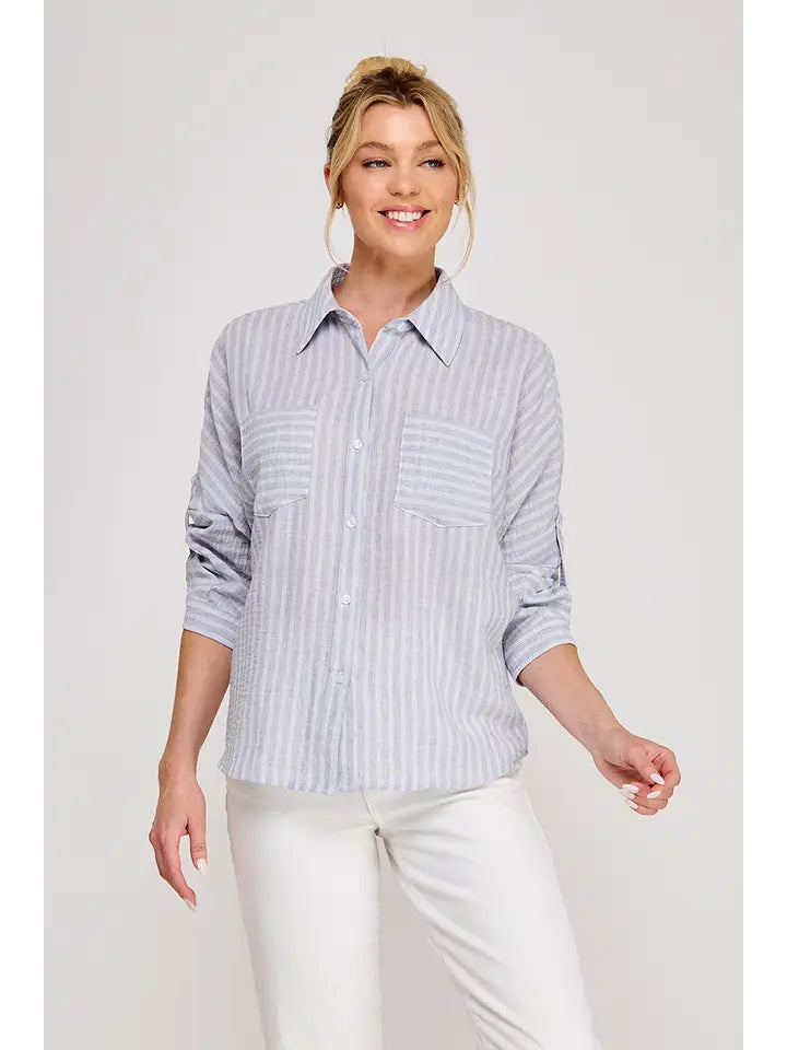 Soft Blue Linen Blend Top