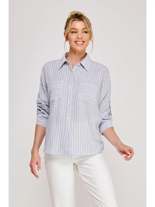 Soft Blue Linen Blend Top